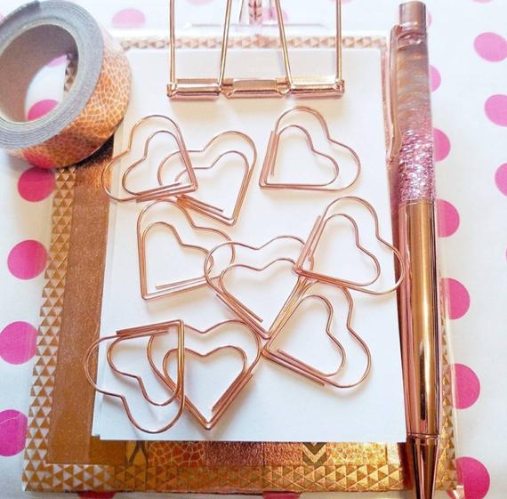 Rose Gold Heart Paper Clips Set of 10 or 25 Bridesmaid Gift Wedding Favors Rose Gold Paper Clip Planner Clip Bridal Shower by MyTeachersCupboard