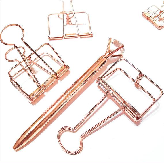 6-12 Pc Extra Large Rose Gold Wire Binder Clips Copper Paper Clips Skeleton Clip Planner Clip by MyTeachersCupboard