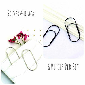 6 Large WIDE Paper Clips Black Paper Clips Silver Paper Clips Planner Clip Bullet Journal Planner Accessories Metal Bookmark Page Marker by MyTeachersCupboard