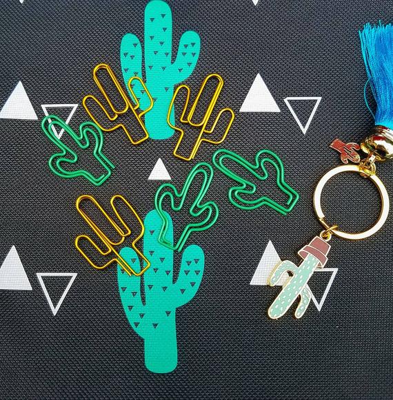 Set of 4 Cactus Paper Clips Cactus Planner Clip Succulents Cactus Bookmark Planner Accessories Green Paper Clip Gold Cactus Stationery by MyTeachersCupboard