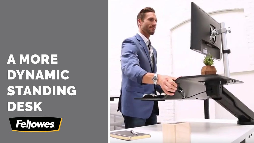 The Lotus RT from Fellowes breaks the vertical boundaries of standard standing desks