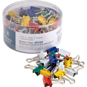 Business Source Mini Binder Clips - Pack of 100 - Assorted Colors (65360)