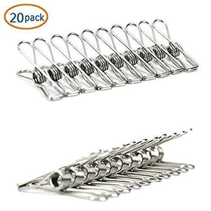 TianLian Stainless Steel Wire Clips for Drying on Clothesline Clothespins Hanging Clips Hooks Clothes Pins for Home Laundry Office Use 5.6cm (2.2inch) - 20 Pack