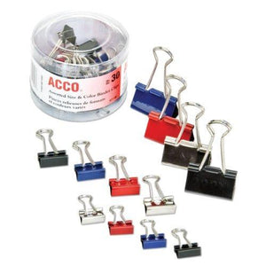 ACCO Binder Clips, Assorted Sizes, Assorted Colors, 30 Clips / Tub (A7071130)
