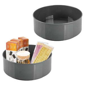mDesign Deep Plastic Spinning Lazy Susan Turntable Storage Container for Desktop, Drawer, Closet - Rotating Organizer for Home Office Supplies, Erasers, Colored Pencils - 2 Pack - Charcoal Gray