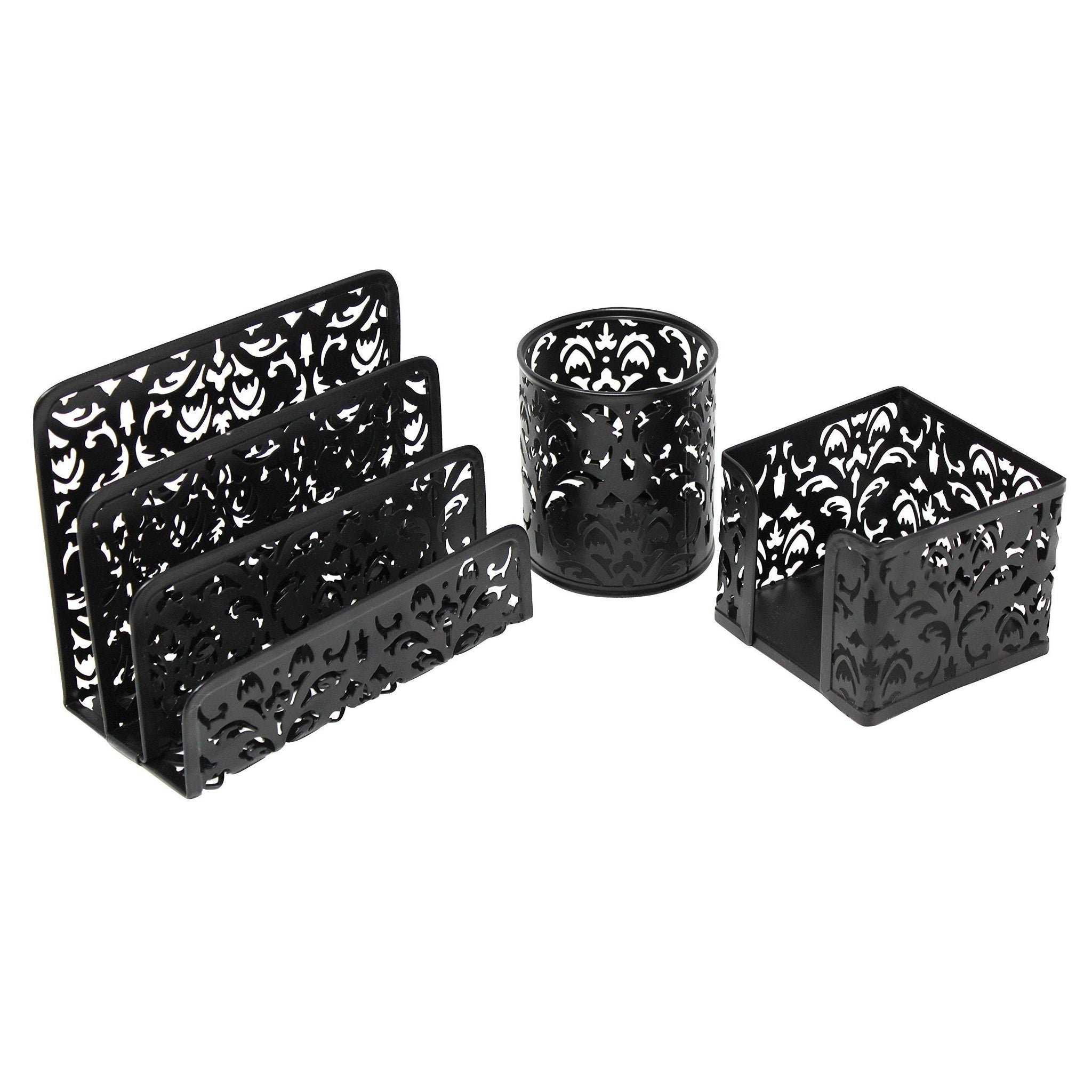 3 Piece Mesh Office Organizer & Desk Accessories Set - Can Be Used On Desktop | Table | Counter in Kitchen at Work - Black