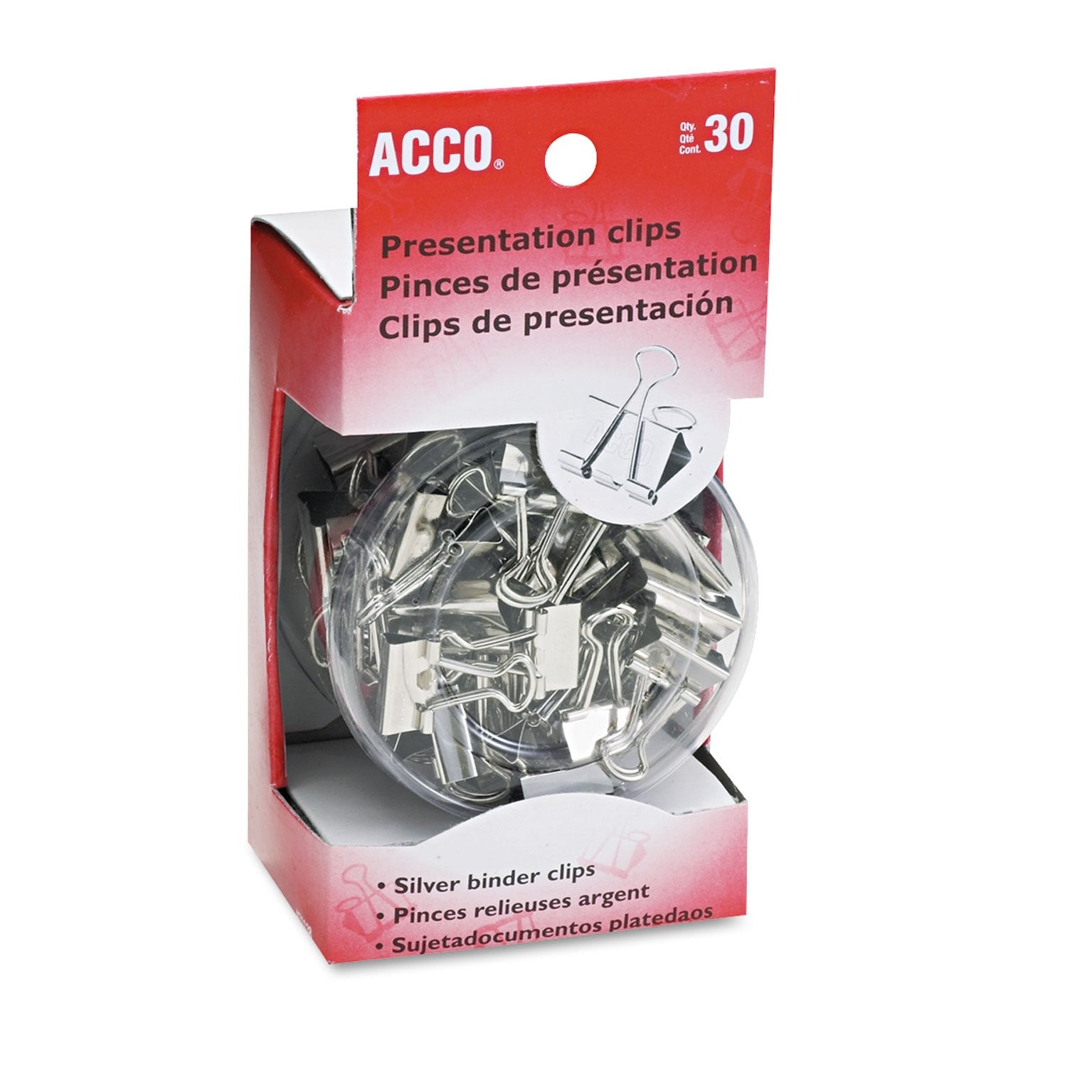 ACCO Presentation Clips, Assorted Sizes, Silver, 30/Box