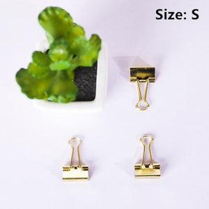 3pcs/lot Solid Color Gold Metal Binder Clips Notes Letter Paper Clip Office Supplies